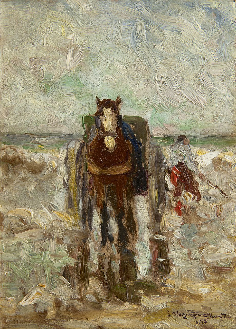 Munthe G.A.L.  | Gerhard Arij Ludwig 'Morgenstjerne' Munthe, Schelpenvisser op het strand, olieverf op paneel 35,9 x 26,4 cm, gesigneerd rechtsonder en gedateerd 1915