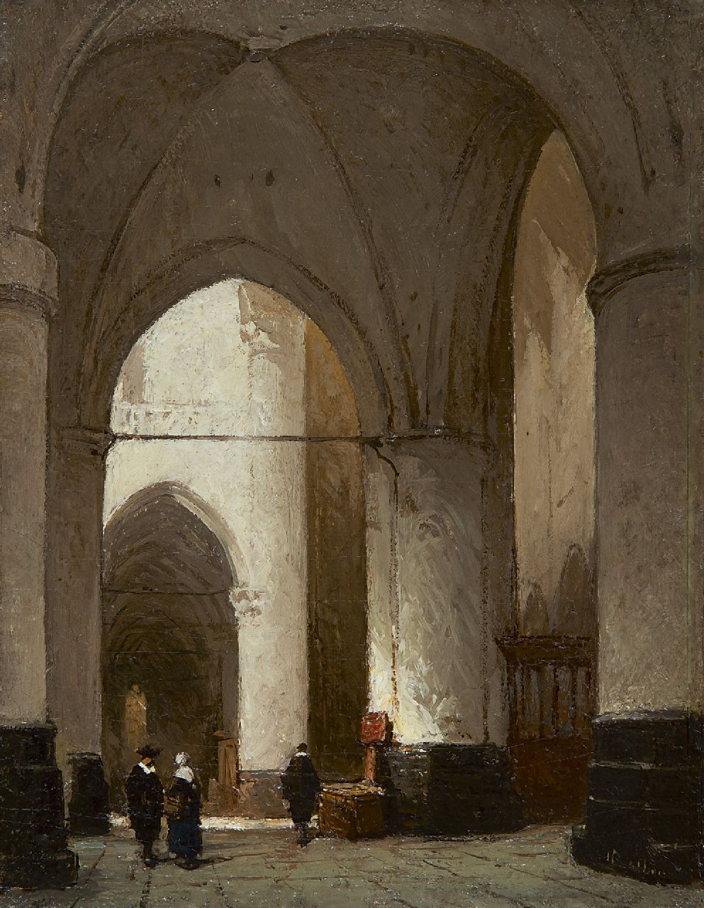Bosboom J.  | Johannes Bosboom, Kerkinterieur, olieverf op paneel 19,2 x 15,0 cm, gesigneerd rechtsonder