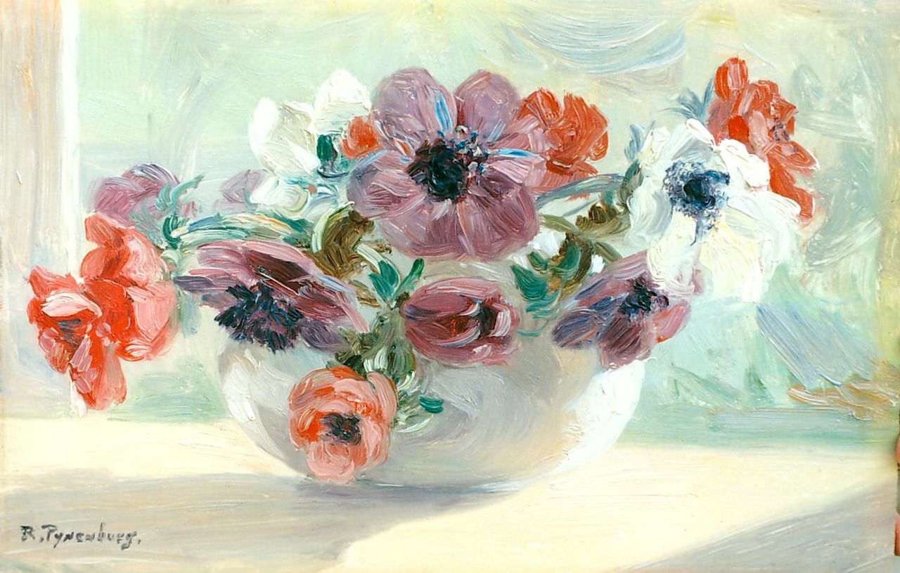 Pijnenburg R.M.  | 'Reinier' Marinus  Pijnenburg, Anemonen in glazen vaas, olieverf op paneel 21,8 x 33,7 cm, gesigneerd linksonder