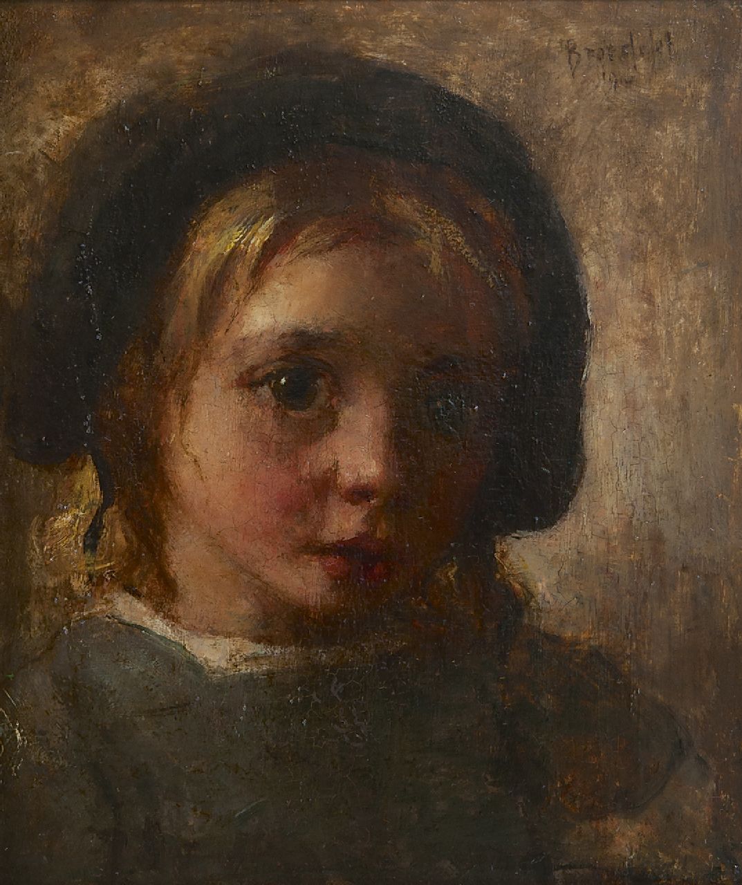 Broedelet A.V.L.  | 'André' Victor Leonard Broedelet, Kinderportret, olieverf op paneel 17,8 x 15,1 cm, gesigneerd rechtsboven en gedateerd 1910