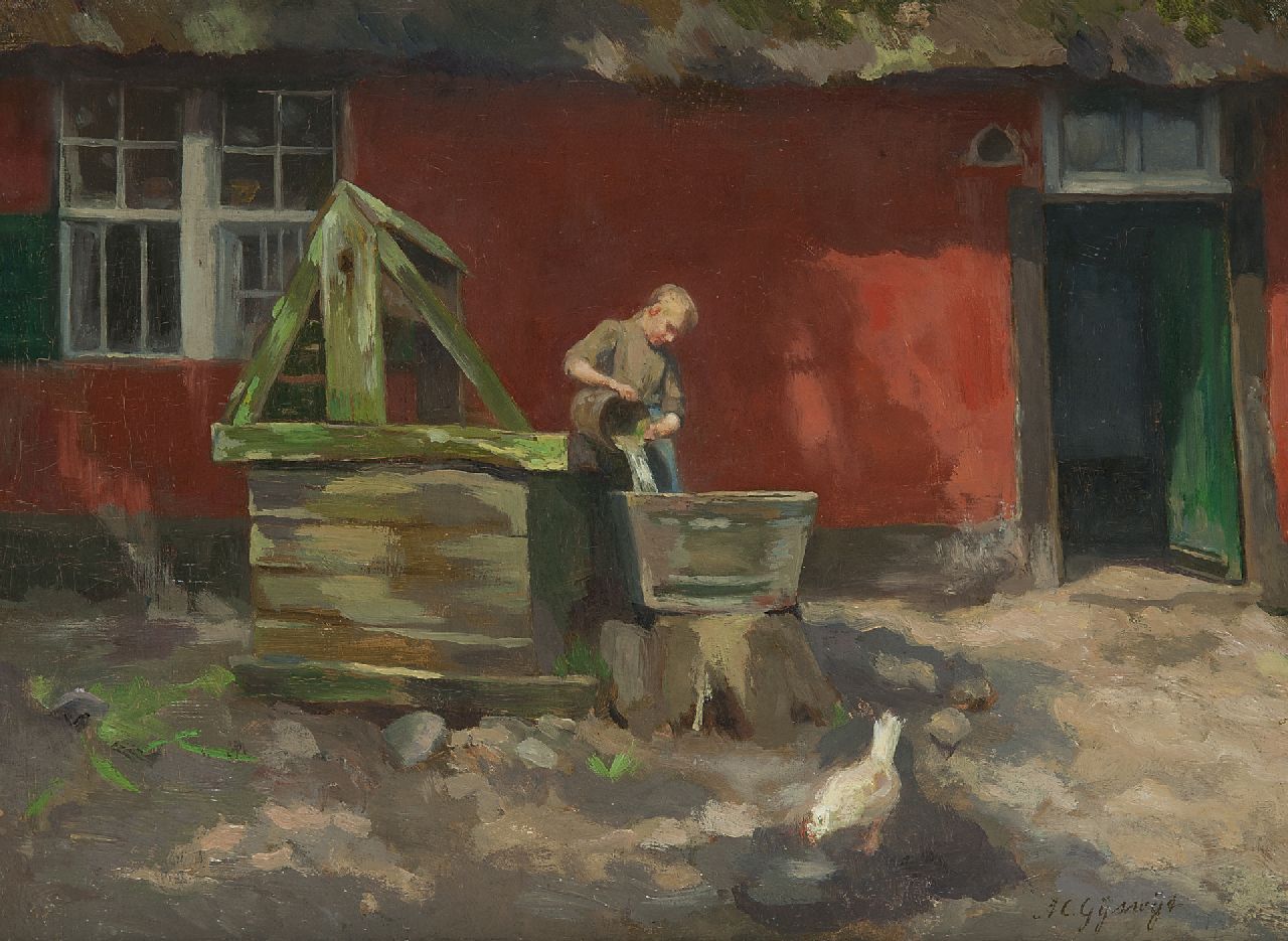 Gijswijt A.C.  | Agnieta Cornelia Gijswijt, Boerenmeid bij de rode hoeve te Genk, olieverf op doek 28,3 x 38,6 cm, gesigneerd rechtsonder