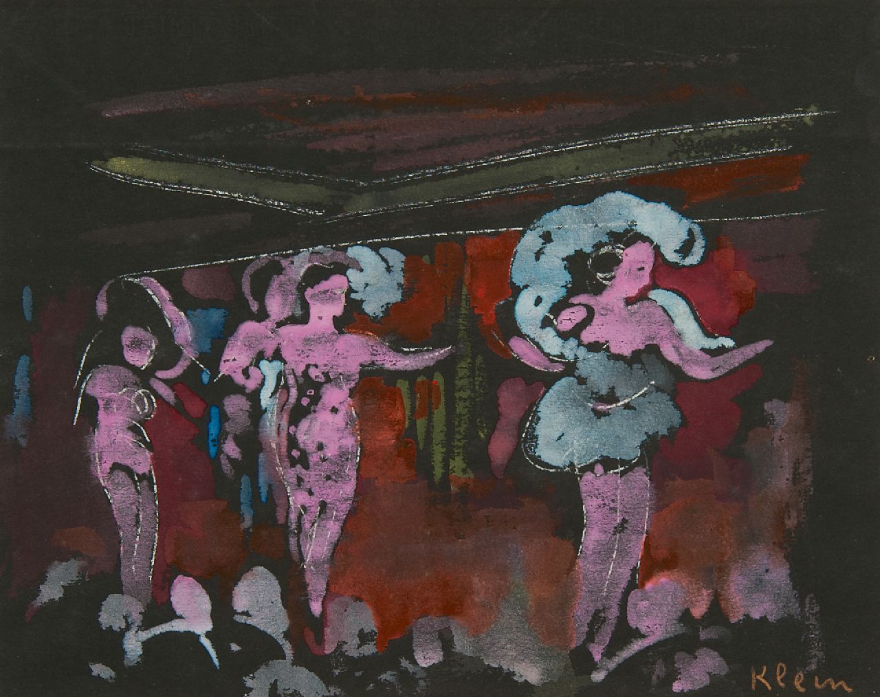 Frits Klein | Showdanseressen, gouache op papier, 25,2 x 32,4 cm, gesigneerd r.o.