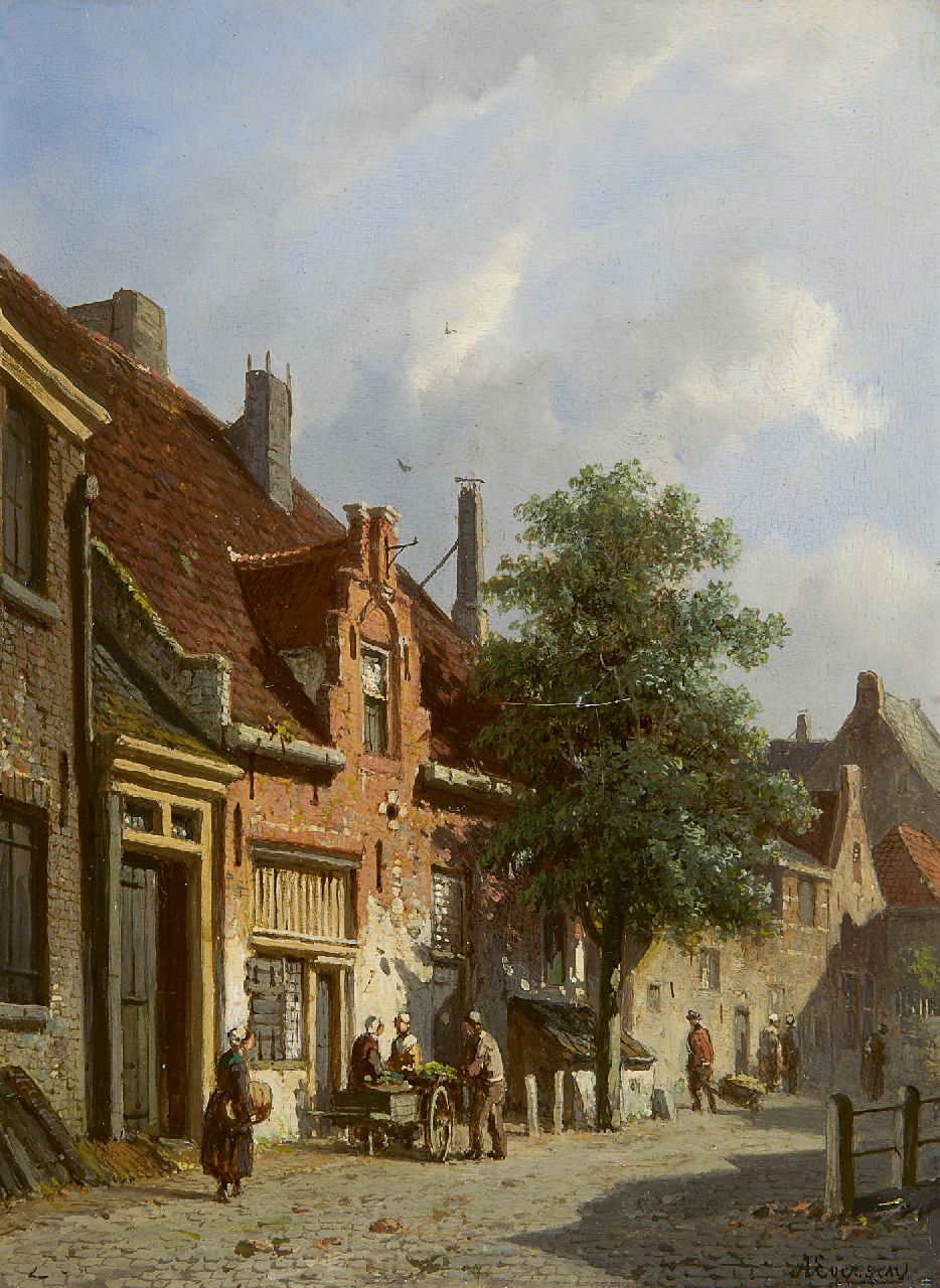 Eversen A.  | Adrianus Eversen, De Breesteeg te Haarlem, olieverf op paneel 25,0 x 18,6 cm, gesigneerd rechtsonder