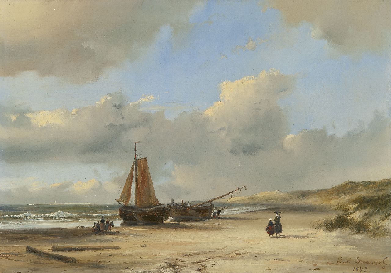 Brouwer P.M.  | Petrus Marius Brouwer, Pinken op het strand, olieverf op paneel 21,2 x 30,2 cm, gesigneerd rechtsonder en gedateerd 1843