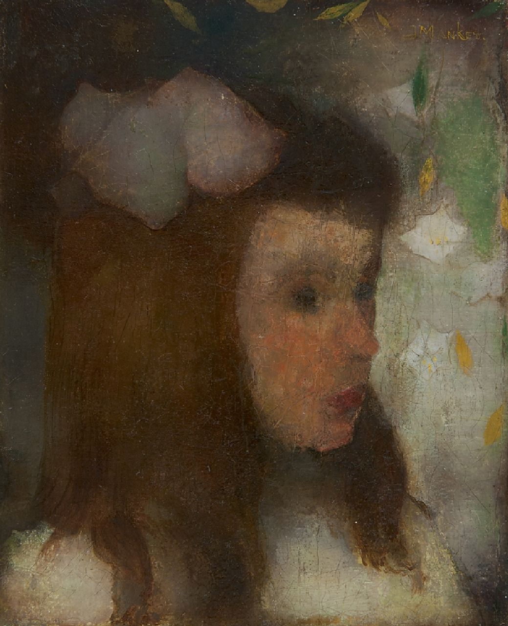 Mankes J.  | Jan Mankes, Meisjeskopje, olieverf op doek 20,0 x 16,3 cm, gesigneerd rechtsboven en te dateren ca. 1911