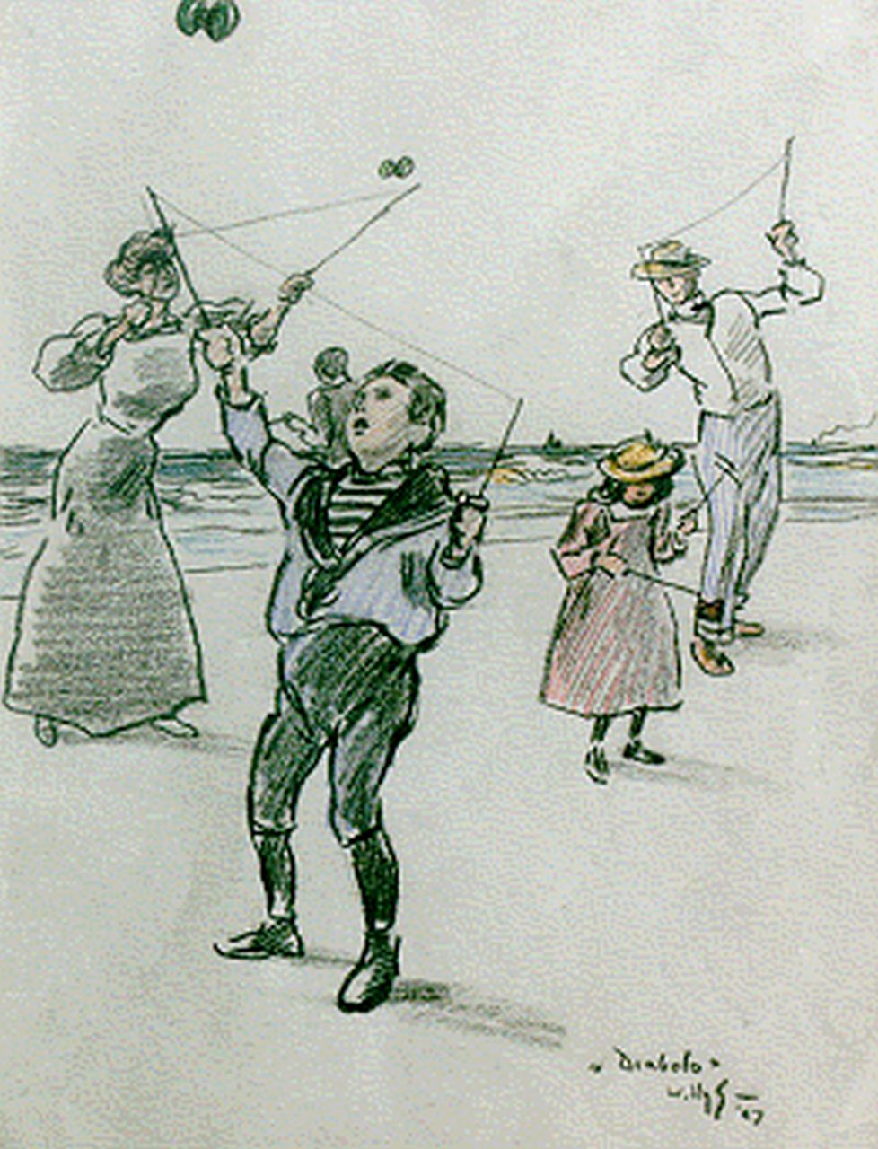 Sluiter J.W.  | Jan Willem 'Willy' Sluiter, Diabolo, krijt op papier 33,2 x 26,6 cm, gesigneerd rechtsonder en gedateerd '07