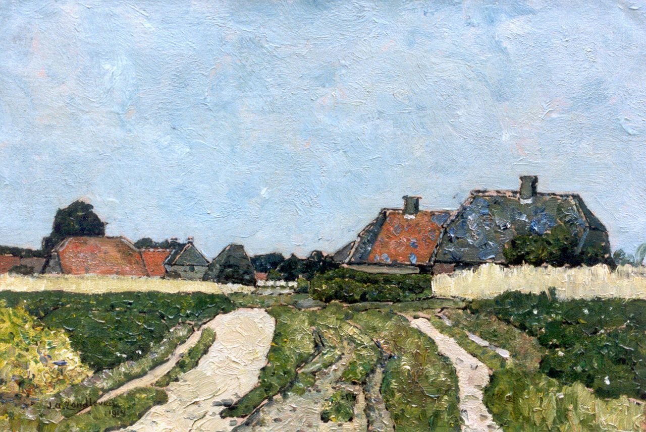 Zandleven J.A.  | Jan Adam Zandleven, Akkerland met boerderijen, olieverf op doek 35,0 x 50,2 cm, gesigneerd rechtsonder en gedateerd 1914