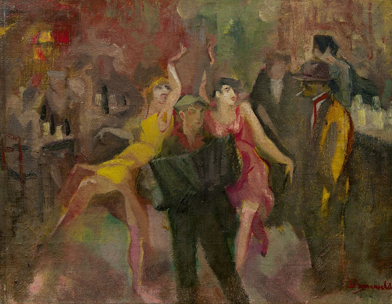 Bervoets L.  | Leo Bervoets, Café dansant, olieverf op doek op paneel 38,1 x 47,1 cm, gesigneerd rechtsonder