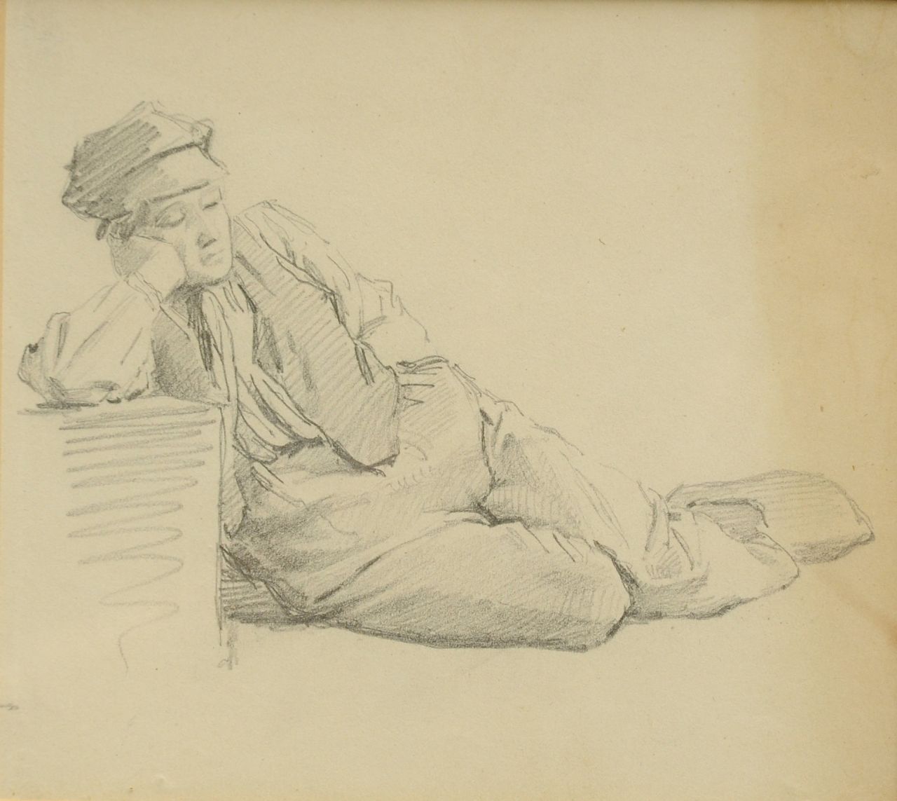 Koekkoek B.C.  | Barend Cornelis Koekkoek, Studie van een slapende boerenjongen, krijt op papier 14,3 x 15,9 cm