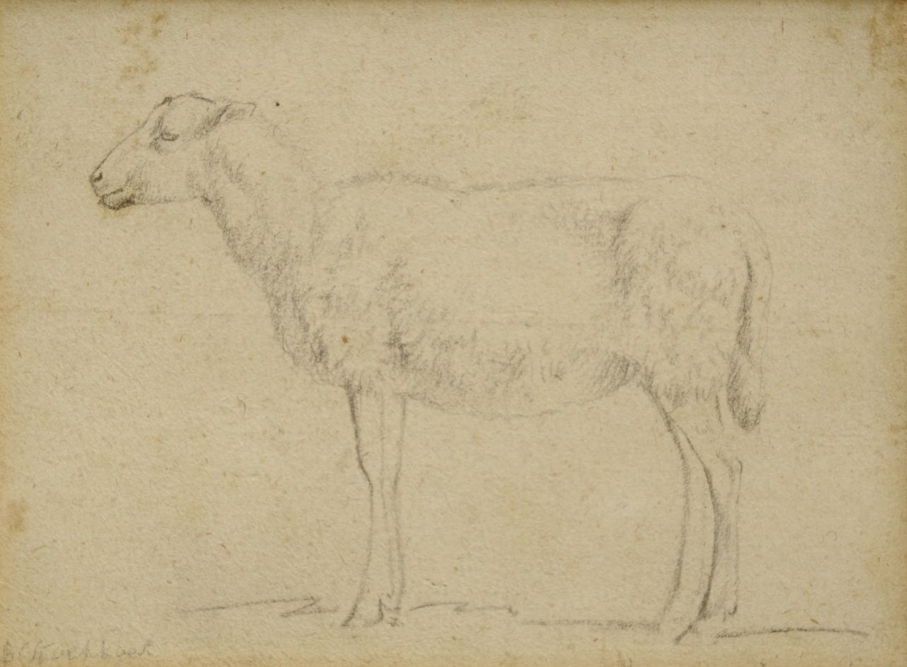 Koekkoek B.C.  | Barend Cornelis Koekkoek, Studie van een schaap, krijt op papier 8,9 x 12,0 cm, gesigneerd linksonder