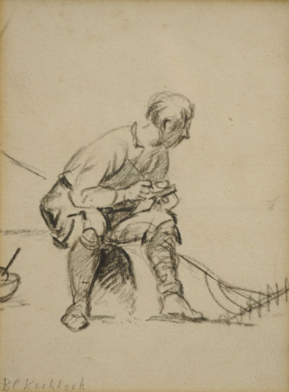 Koekkoek B.C.  | Barend Cornelis Koekkoek, Rustende boer, krijt op papier 14,3 x 11,2 cm, gesigneerd linksonder