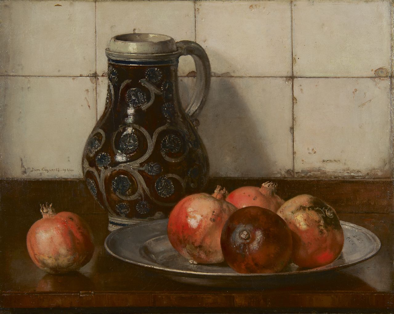 Bogaerts J.J.M.  | Johannes Jacobus Maria 'Jan' Bogaerts, Stilleven met granaatappels, olieverf op doek 40,0 x 50,0 cm, gesigneerd links van het midden en gedateerd 1932