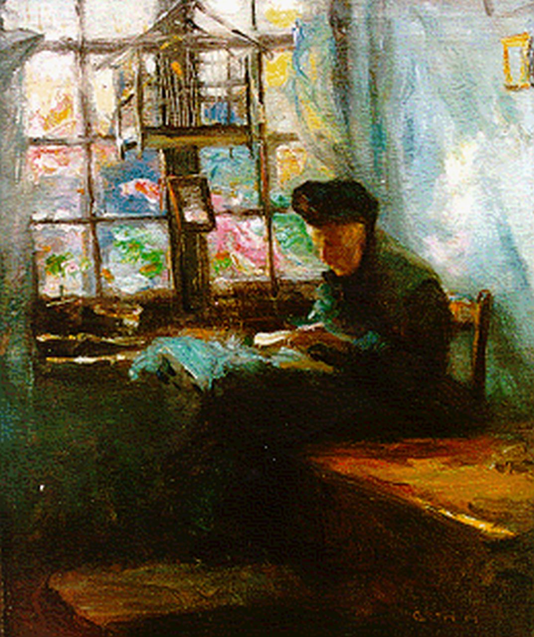 Góth M.  | Móritz 'Maurice' Góth, Lezende vrouw voor een venster, olieverf op doek 60,0 x 50,0 cm, gesigneerd rechtsonder