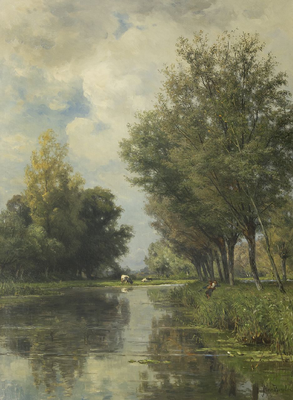 Borselen J.W. van | Jan Willem van Borselen | Schilderijen te koop aangeboden | Zomers polderlandschap met hengelaars, olieverf op doek 100,1 x 73,0 cm, gesigneerd rechtsonder