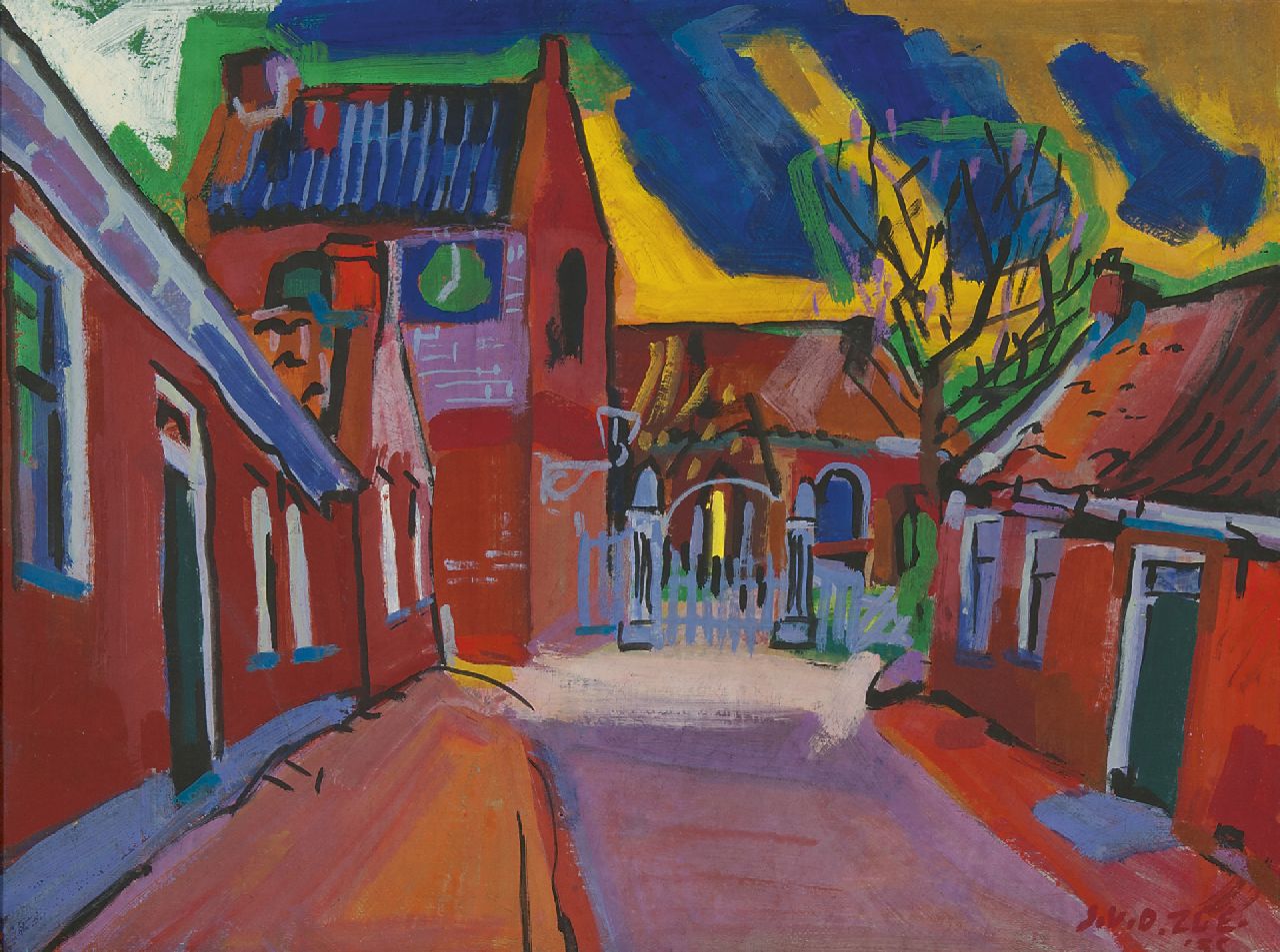 Zee J. van der | Jan van der Zee, Dorpsstraatje in Ezinge, olieverf op doek 60,3 x 80,1 cm, gesigneerd rechtsonder en gedateerd '35 Zee J. van der | Jan van der Zee, Dorpsstraatje in Ezinge, olieverf op doek 60,3 x 80,1 cm, gesigneerd rechtsonder en gedateerd '35
