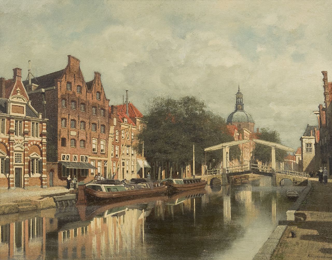 Karel Klinkenberg | De Oude Rijn met de Marekerk te Leiden, olieverf op paneel, 39,3 x 51,0 cm, gesigneerd r.o.