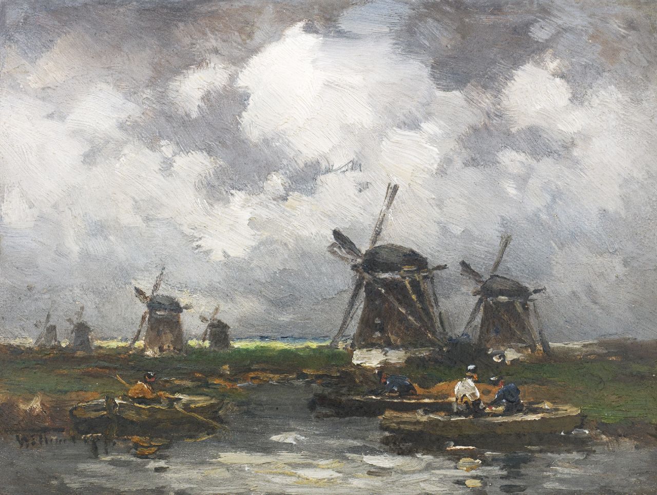 Rip W.C.  | 'Willem' Cornelis Rip, De watermolens, olieverf op paneel 15,9 x 21,3 cm, gesigneerd linksonder