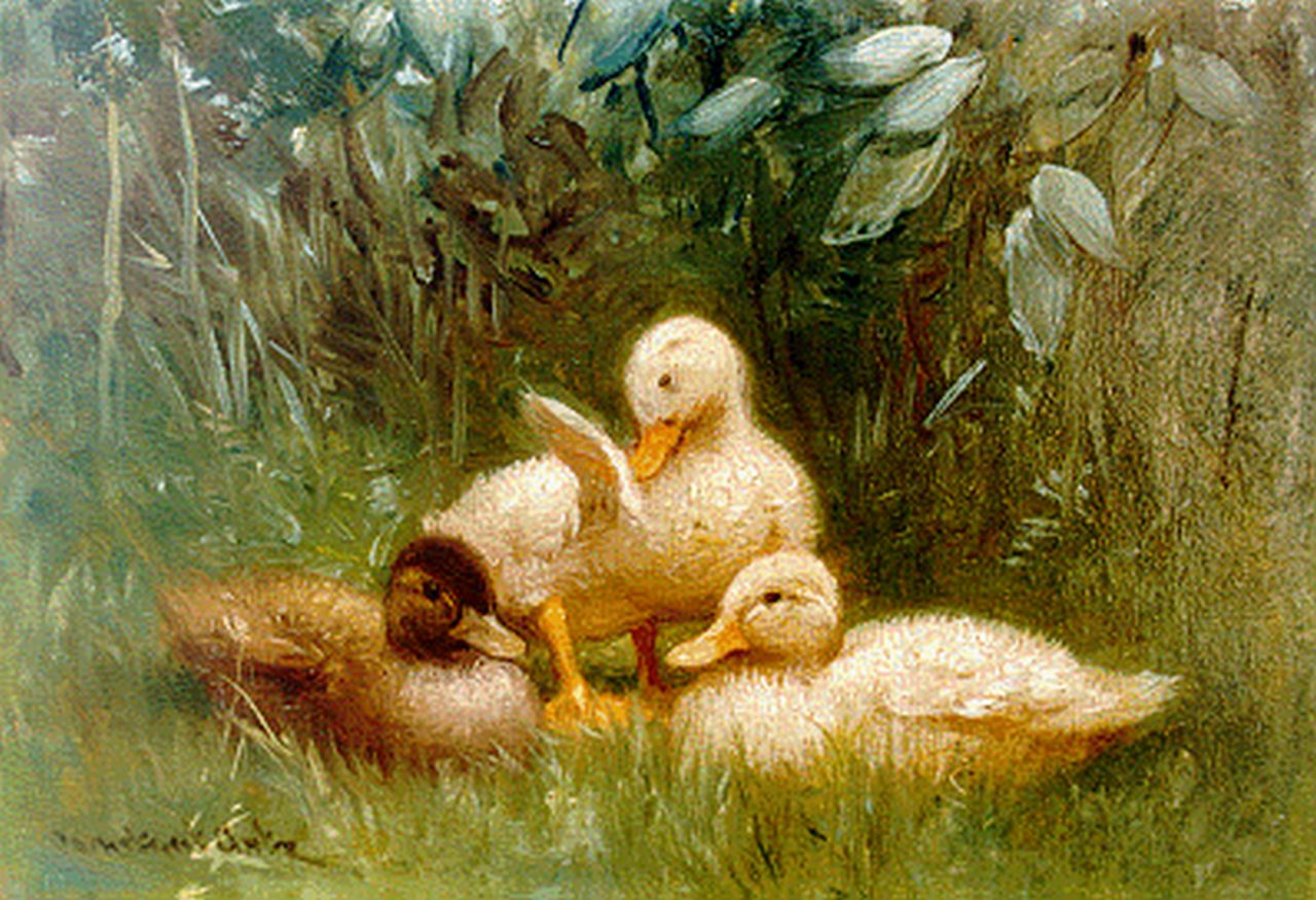 Artz C.D.L.  | 'Constant' David Ludovic Artz, Drie jonge eendjes, olieverf op paneel 12,8 x 18,2 cm, gesigneerd linksonder