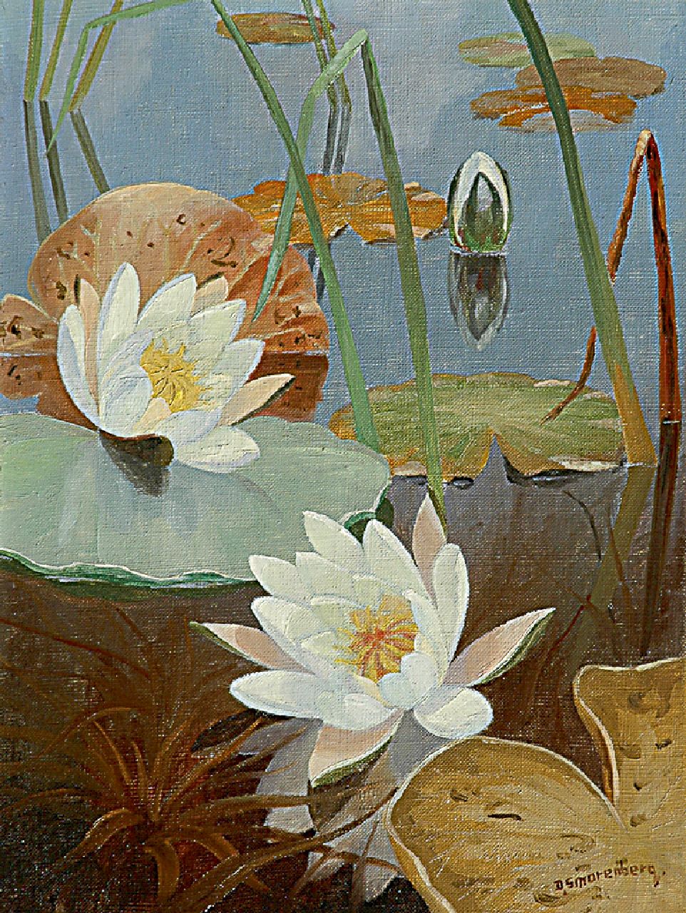 Smorenberg D.  | Dirk Smorenberg, Waterlelies, olieverf op doek 40,4 x 30,6 cm, gesigneerd rechtsonder