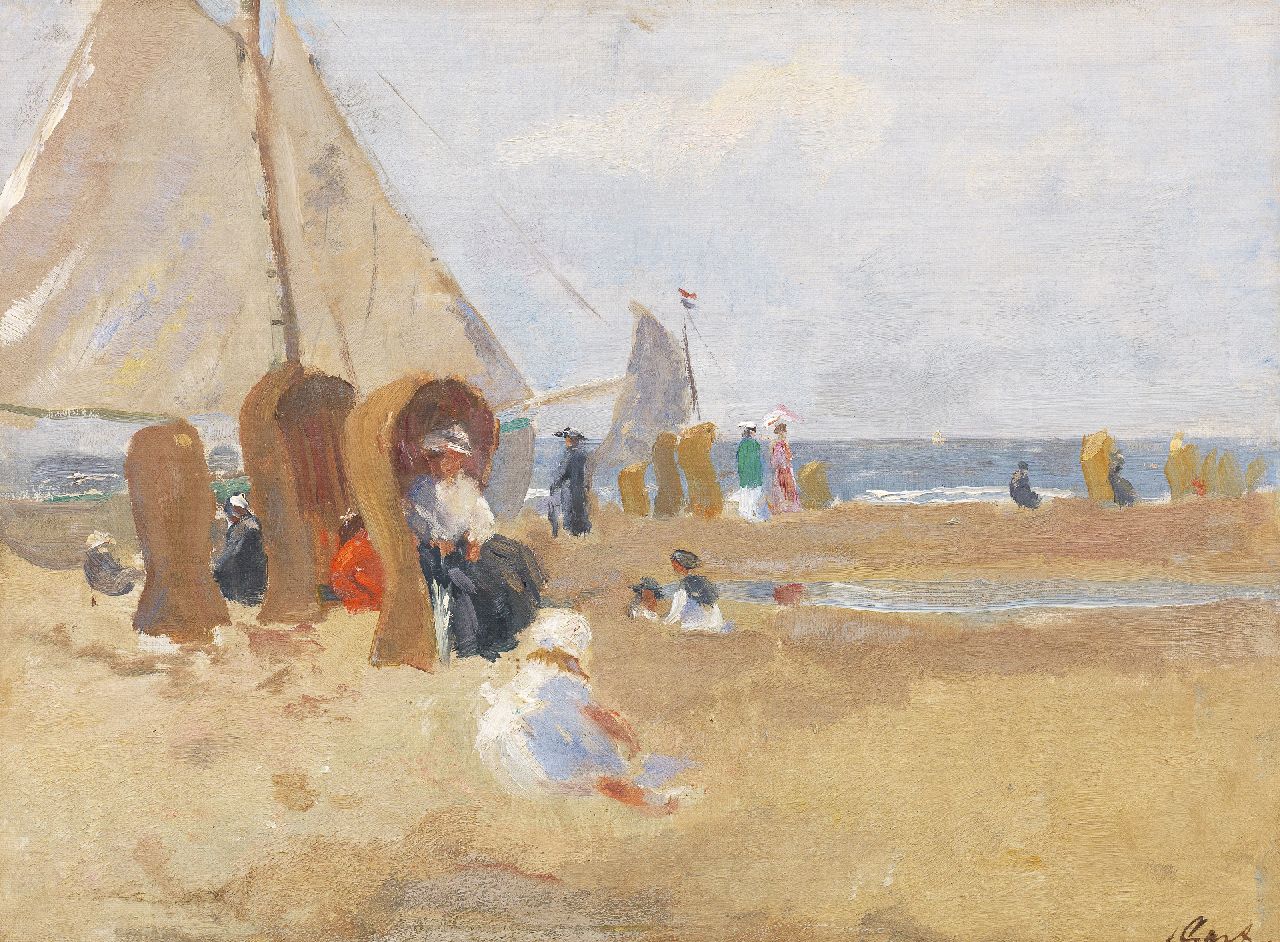 Garf S.  | Salomon Garf, Ochtend aan het strand, olieverf op schildersboard 27,8 x 38,0 cm, gesigneerd rechtsonder