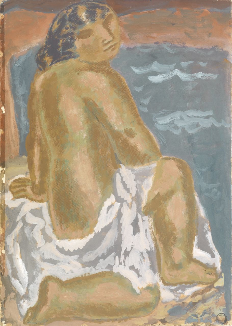 Gestel L.  | Leendert 'Leo' Gestel, Vrouw op het strand, gouache op papier 72,7 x 51,9 cm, te dateren ca. 1930-1932