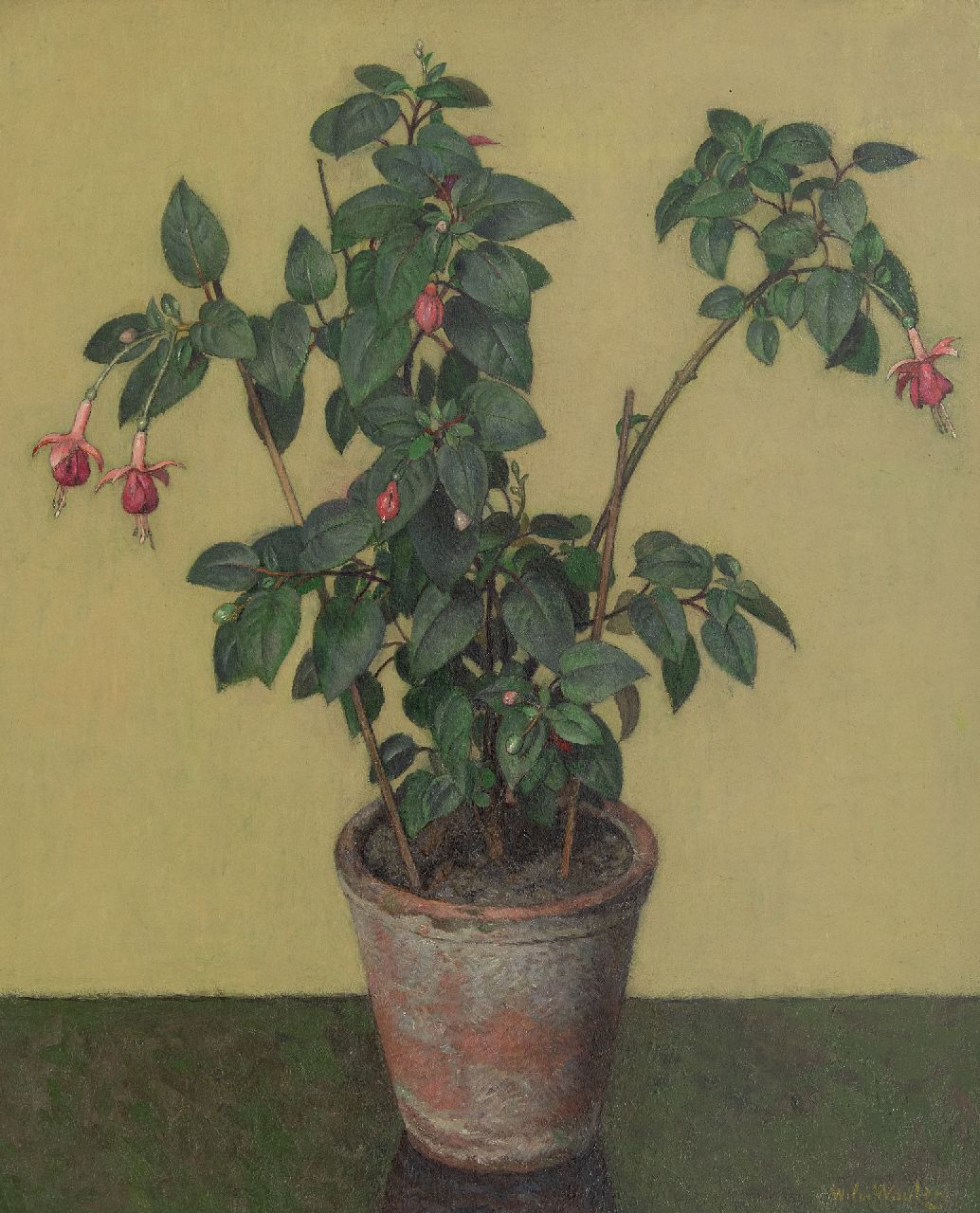Wilm Wouters | Fuchsia in bloempot, olieverf op doek, 61,5 x 50,7 cm, gesigneerd r.o.