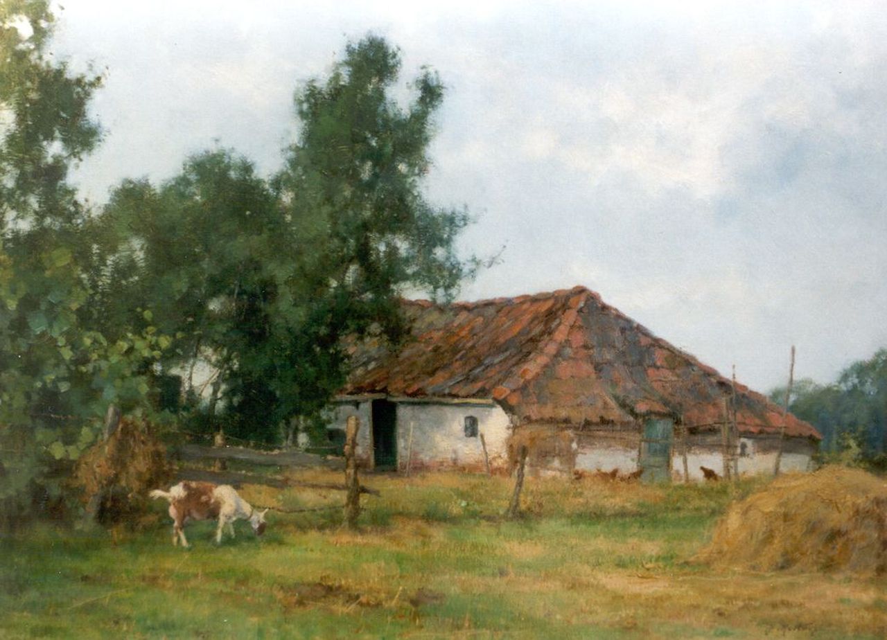 Holtrup J.  | Jan Holtrup, Geitje bij een boerderij in Friesland, olieverf op doek 30,3 x 40,0 cm, gesigneerd rechtsonder