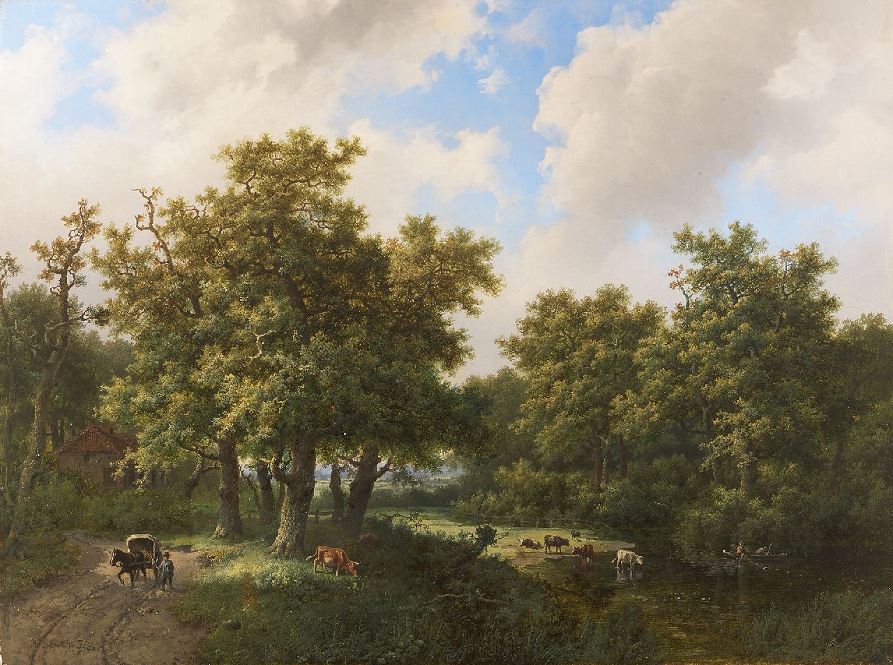 Koekkoek I M.A.  | Marinus Adrianus Koekkoek I, Grazend vee op open plek in het bos, olieverf op doek 46,8 x 62,5 cm, gesigneerd linksonder en gedateerd 1858