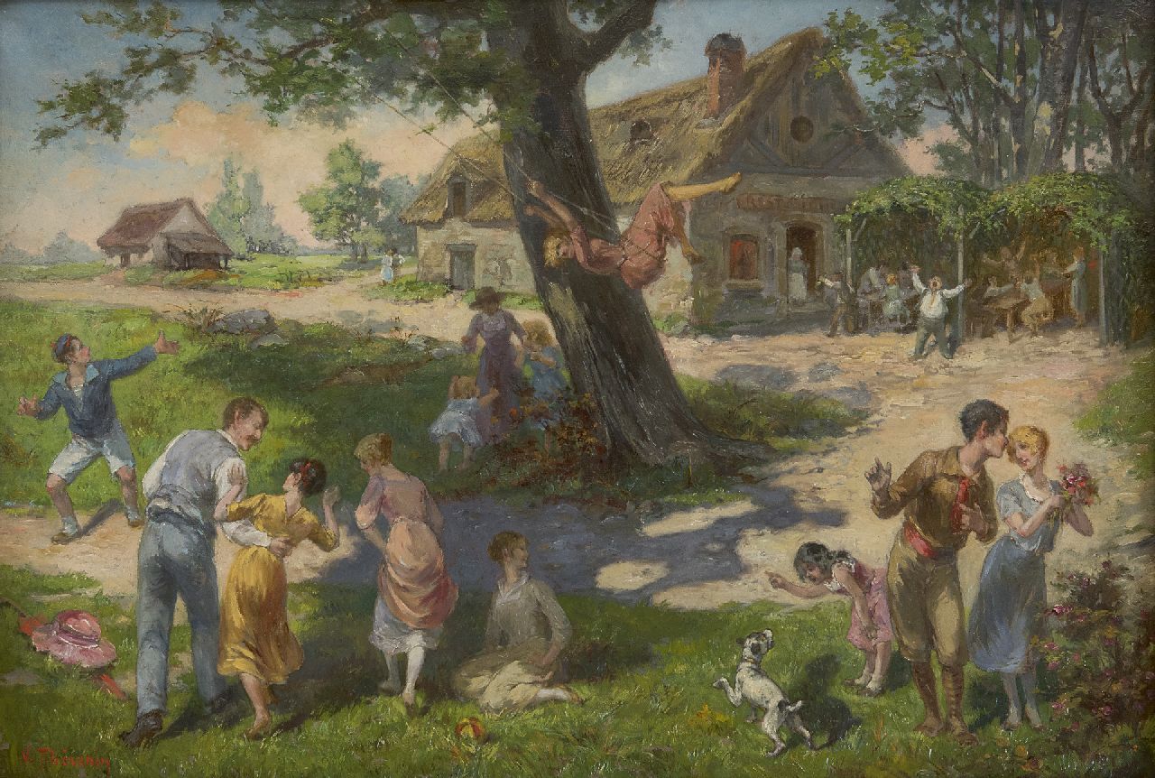 Thevenin L.V.  | Louis Victor Thevenin | Schilderijen te koop aangeboden | Lente in het dorp, olieverf op doek 38,1 x 55,2 cm, gesigneerd linksonder