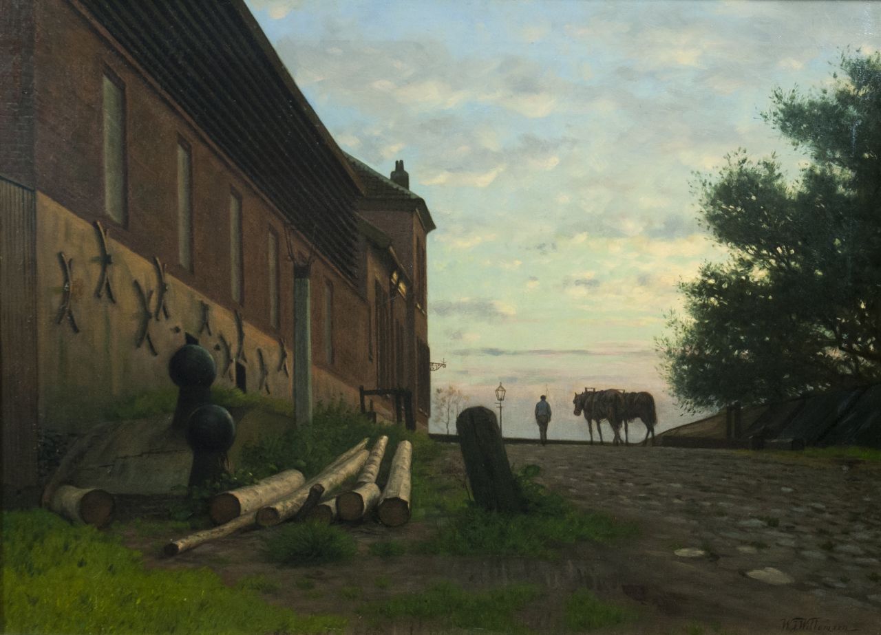 Willem Jan Willemsen | Werkman en paarden op de Rijnkade, Arnhem, olieverf op doek, 50,5 x 69,9 cm, gesigneerd r.o.