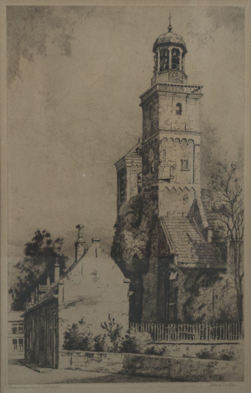 Jan Sirks | De Nicolaïkerk, Utrecht, gravure op papier, 41,5 x 27,0 cm, gesigneerd r.o.