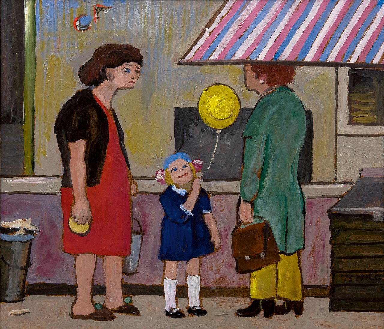 Kamerlingh Onnes H.H.  | 'Harm' Henrick Kamerlingh Onnes | Schilderijen te koop aangeboden | De gele ballon, olieverf op board 26,7 x 31,6 cm, gesigneerd rechtsonder met monogram en gedateerd '73