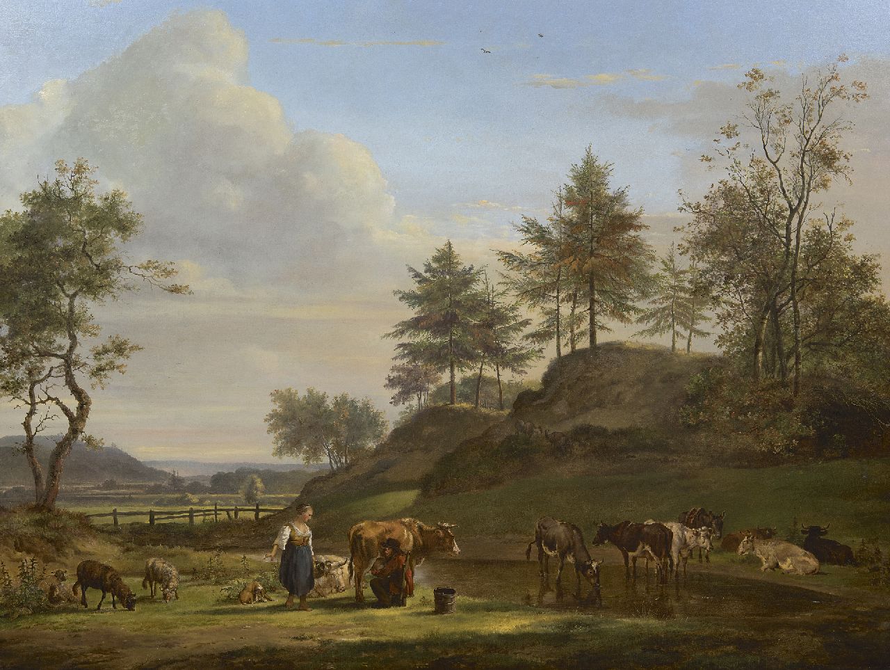 Os P.G. van | Pieter Gerardus van Os, Arcadisch landschap met herderspaar en vee, olieverf op paneel 63,1 x 83,2 cm, gesigneerd linksonder en gedateerd 1815