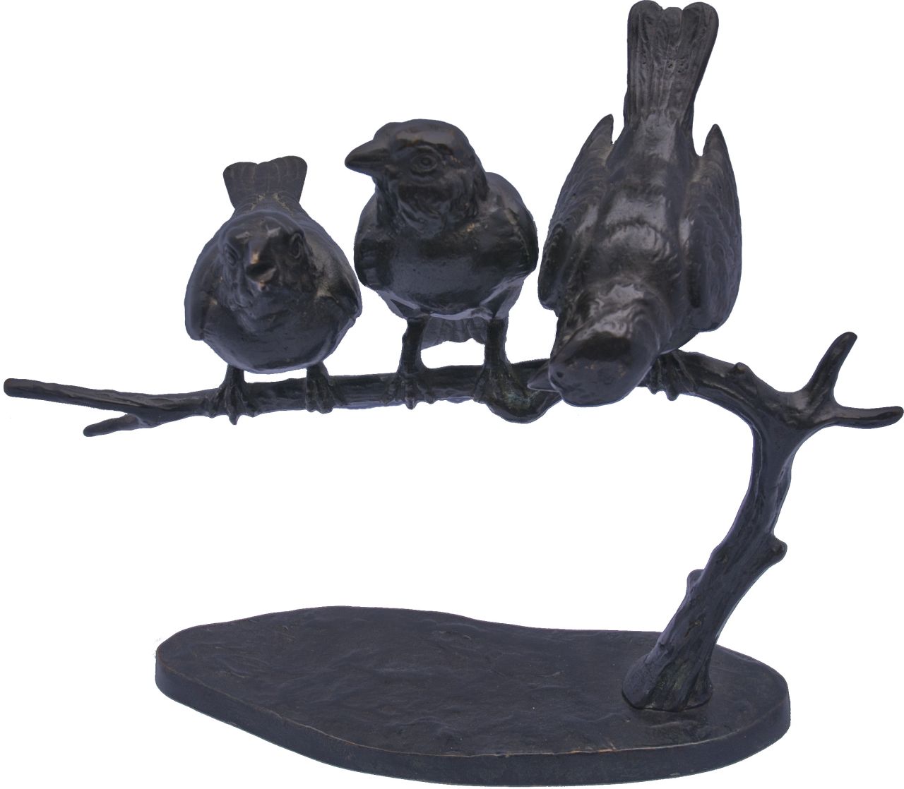 Robra W.C.  | Wilhelm Carl Robra | Beelden en objecten te koop aangeboden | Vogels op een tak, zwart gepatineerd brons 19,3 x 23,8 cm, gesigneerd op basis
