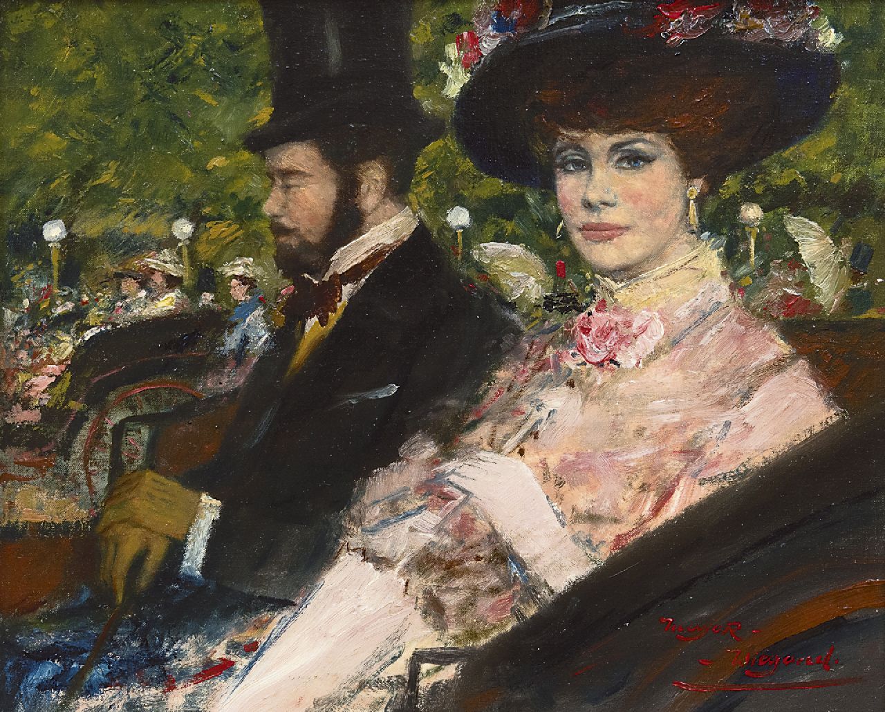 Meyer-Wiegand R.D.  | Rolf Dieter Meyer-Wiegand, Zomers ritje door het park, olieverf op doek 24,3 x 30,0 cm, gesigneerd rechtsonder