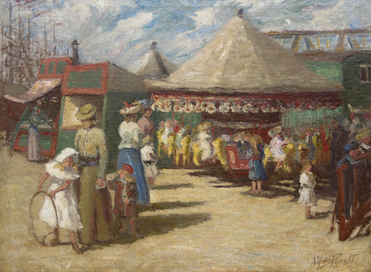Proost A.  | Alfons Proost, Op de kermis, olieverf op doek 59,5 x 79,9 cm, gesigneerd rechtsonder en te dateren ca. 1905-1906