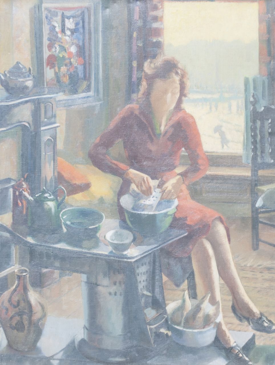 Pluijmers A.B.  | Anthonie Bernardus 'Toon' Pluijmers | Schilderijen te koop aangeboden | Maaltijd van de potkachel, olieverf op doek 80,3 x 60,4 cm, te dateren ca. 1945