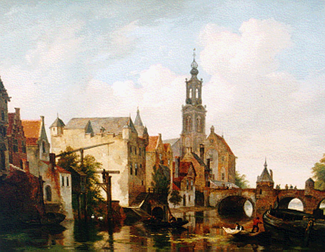 Hove B.J. van | Bartholomeus Johannes 'Bart' van Hove, Stad aan een rivier, olieverf op paneel 39,3 x 45,5 cm, gesigneerd rechtsonder