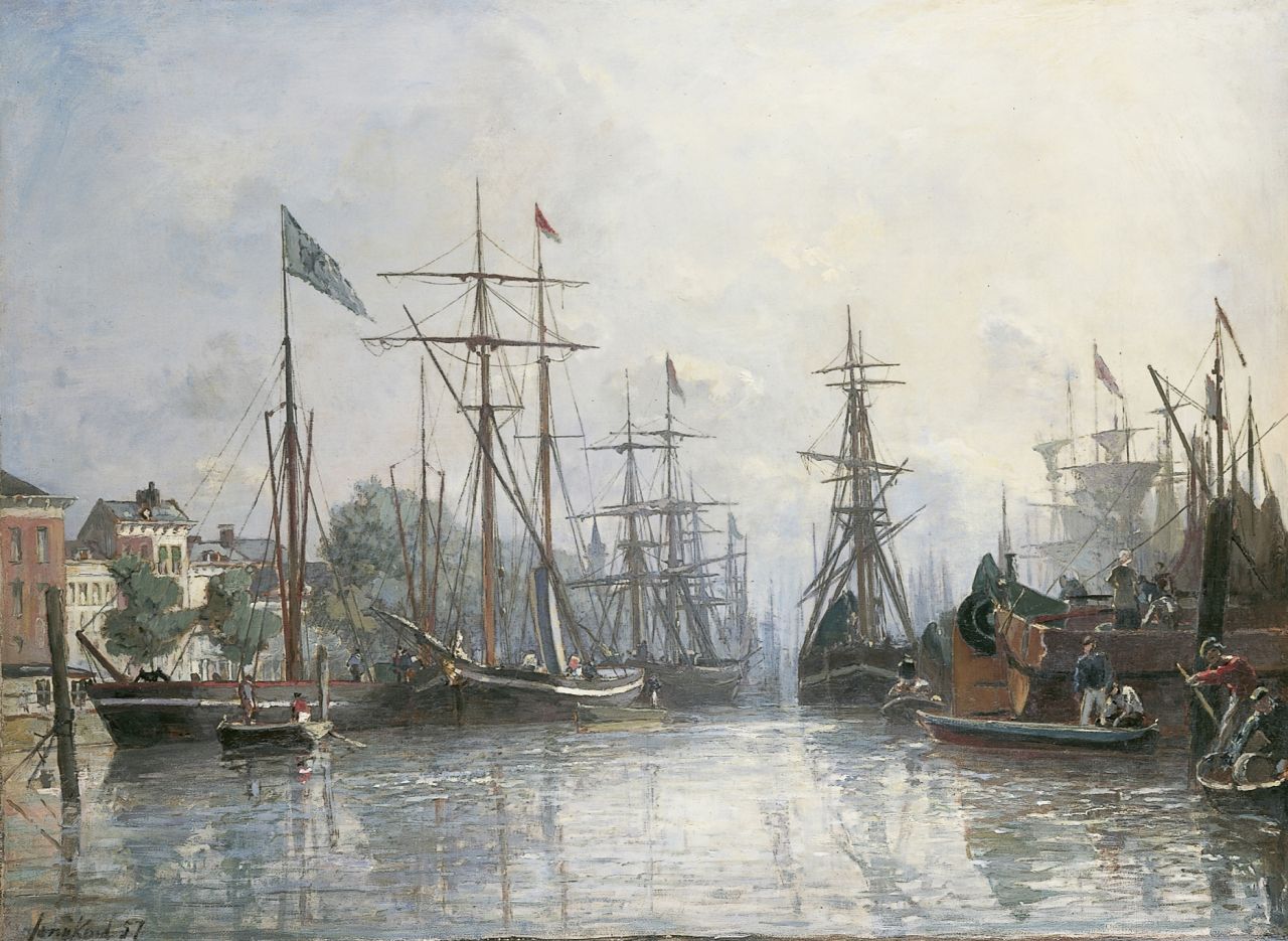 Jongkind J.B.  | Johan Barthold Jongkind, Le Port de Rotterdam, olieverf op doek 42,3 x 56,8 cm, gesigneerd linksonder en gedateerd '57