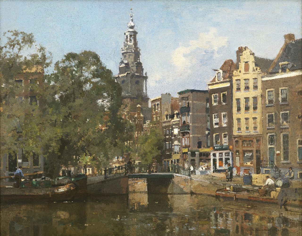 Vreedenburgh C.  | Cornelis Vreedenburgh, Gezicht op de Raamgracht en de Zuiderkerktoren in Amsterdam, olieverf op paneel 40,8 x 50,5 cm, gesigneerd rechtsonder en gedateerd 1930