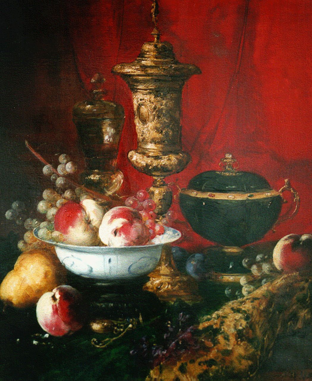 Vollon A.  | Antoine Vollon, Stilleven met pronkbekers en fruit, olieverf op doek 66,0 x 54,0 cm