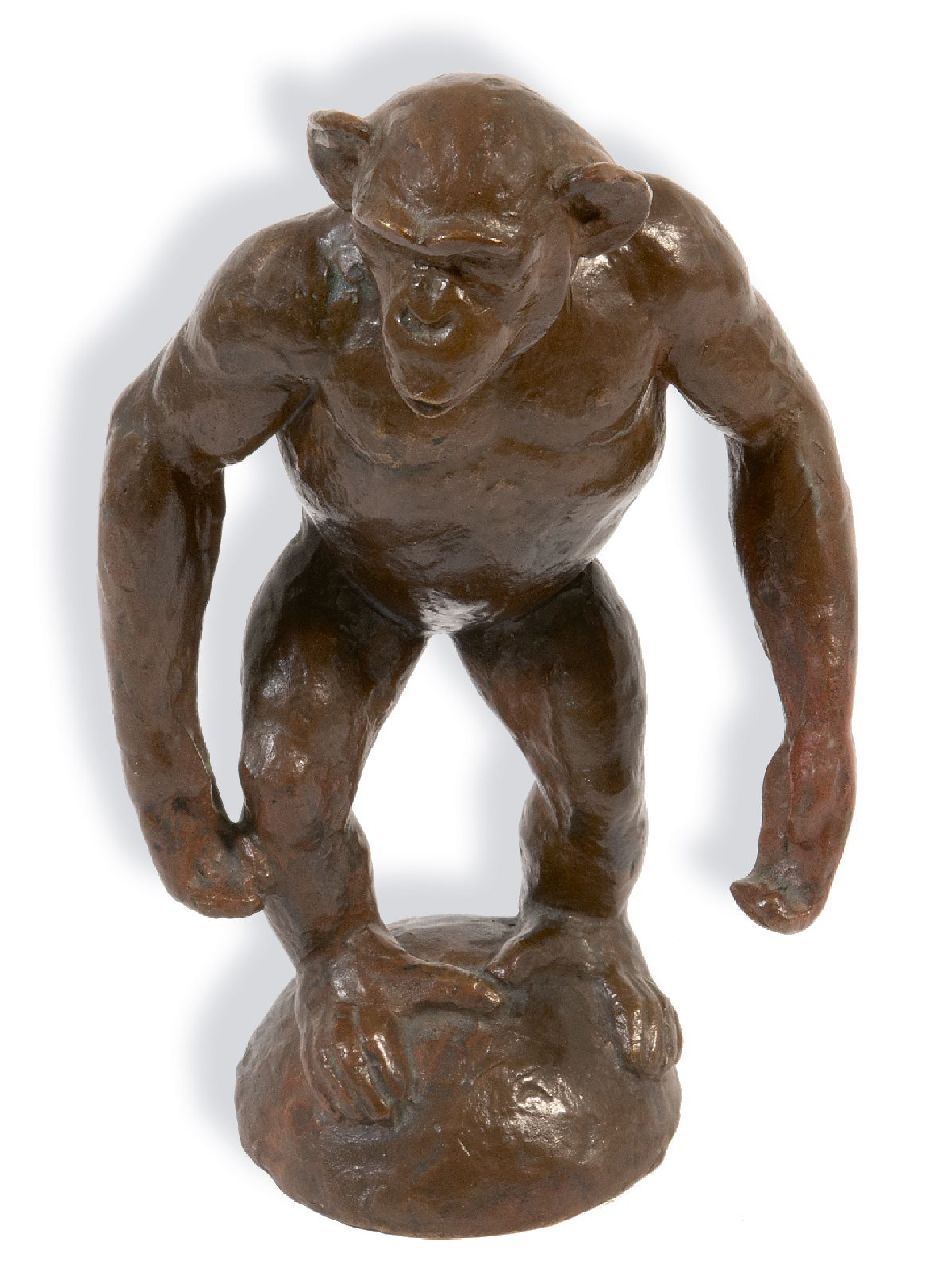 Barwig F.  | Franz Barwig, Chimpansee, brons 22,0 x 12,0 cm, gesigneerd op achterkant basis met initialen