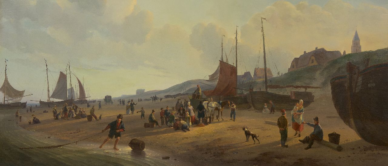 Couwenberg A.J.  | Abraham Johannes Couwenberg | Schilderijen te koop aangeboden | Panoramisch strandgezicht bij Scheveningen, olieverf op doek 42,8 x 99,8 cm, gesigneerd rechtsonder