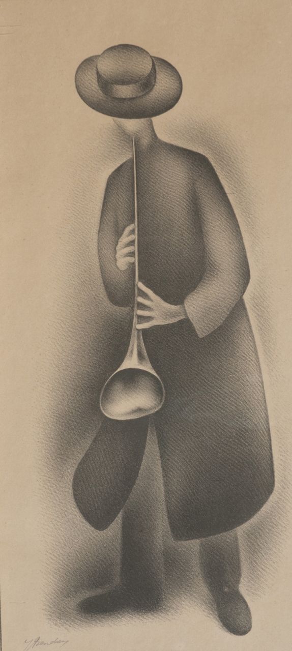 Bendien J.  | Jacob Bendien, Fluitspeler, litho op papier 52,0 x 24,0 cm