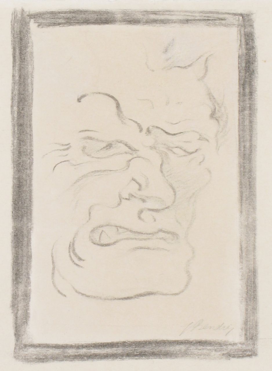 Bendien J.  | Jacob Bendien, Kwaad gezicht, tekening op papier 17,0 x 12,0 cm