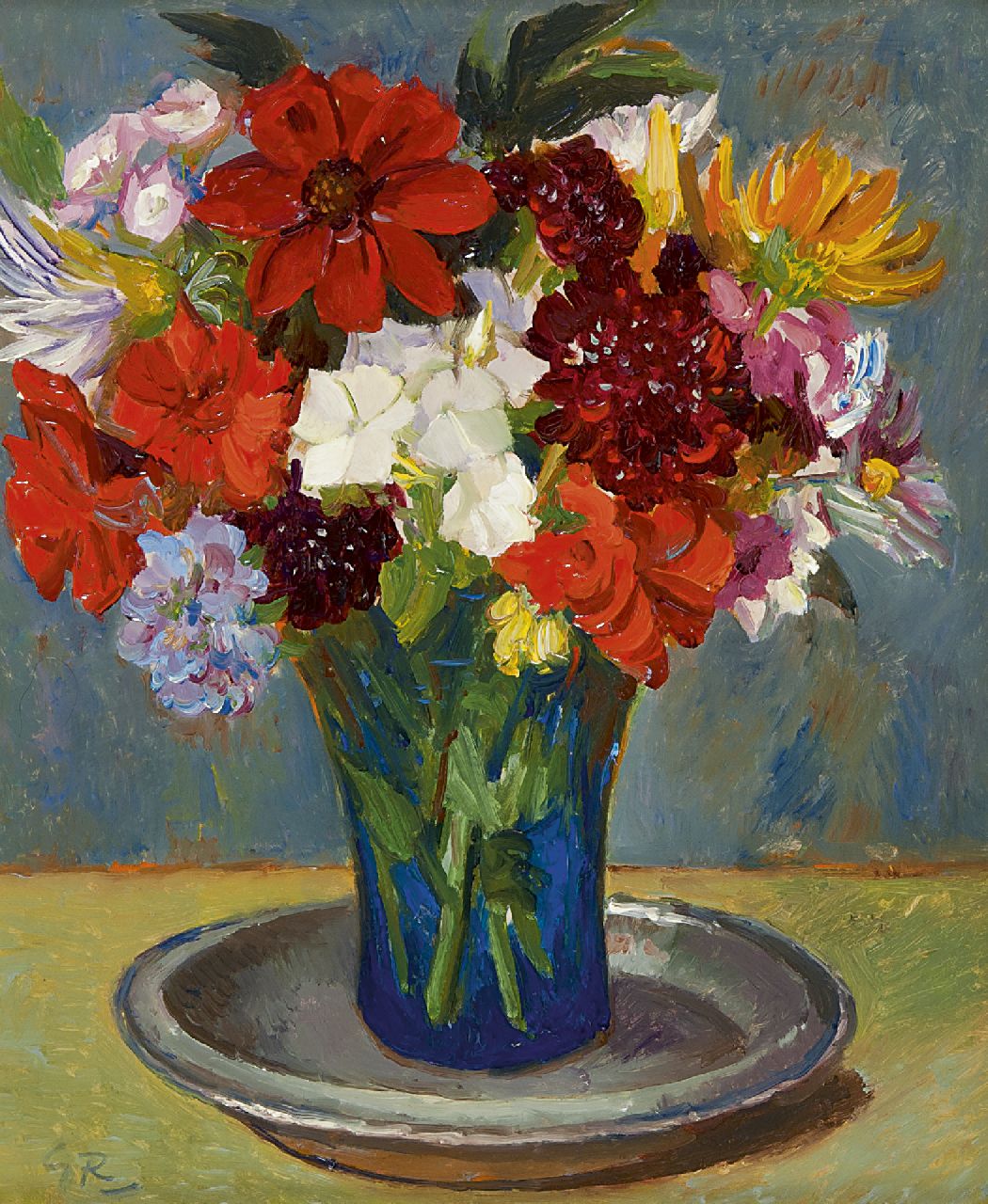 Röling G.V.A.  | Gerard Victor Alphons Röling, Glas met bloemen, olieverf op board 30,3 x 25,3 cm, gesigneerd linksonder met initialen en verso voluit