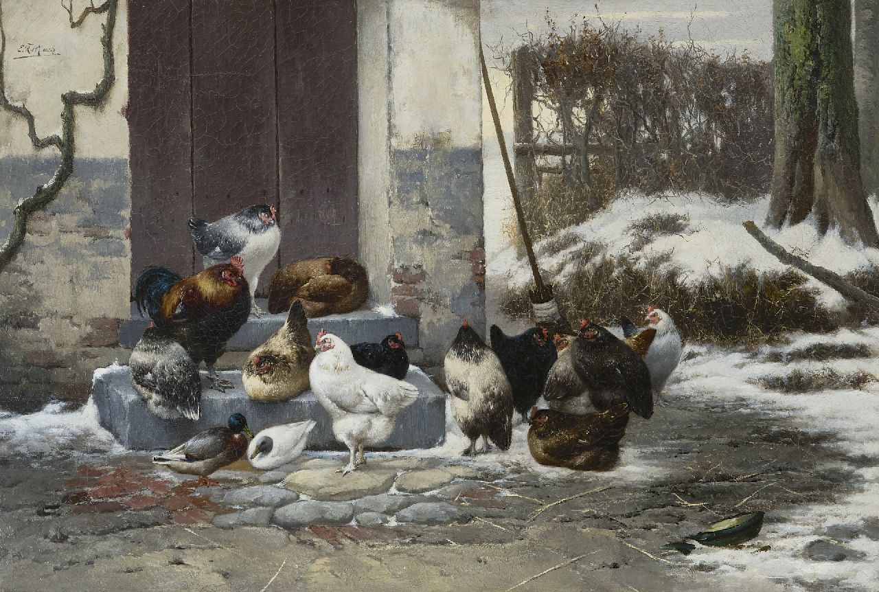 Maes E.R. | Eugène Remy Maes, Wachten voor de stal, olieverf op doek 40,2 x 60,0 cm, gesigneerd linksboven Maes E.R. | Eugène Remy Maes, Wachten voor de stal, olieverf op doek 40,2 x 60,0 cm, gesigneerd linksboven