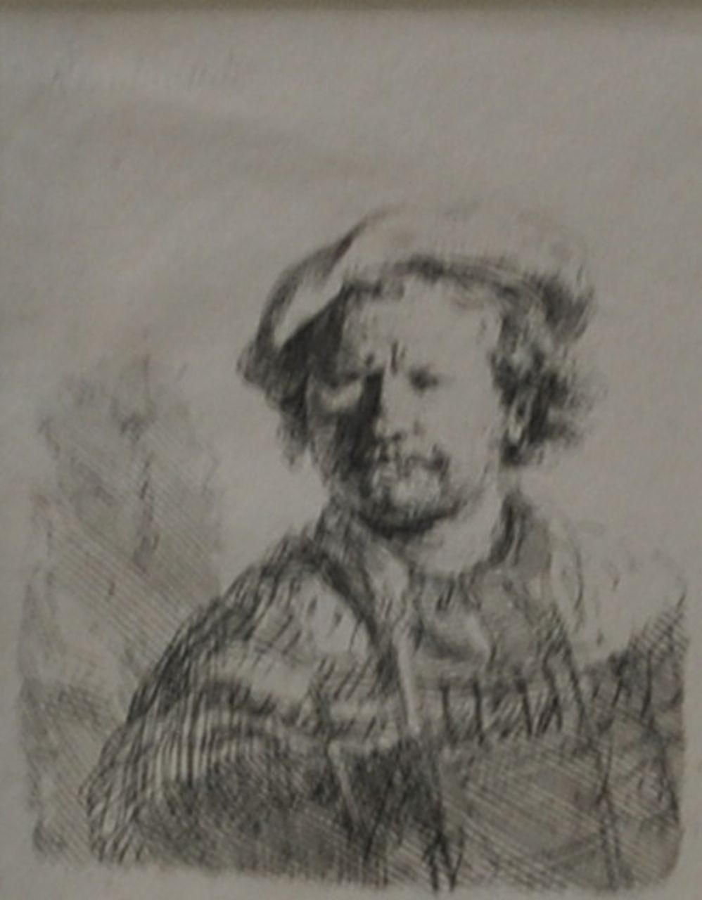 Rembrandt (Rembrandt Harmensz. van Rijn)   | Rembrandt (Rembrandt Harmensz. van Rijn), Zelfportret met baret en bewerkte mantel, ets 9,2 x 6,2 cm, te dateren ca. 1642