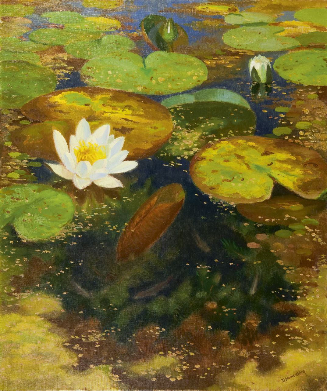 Smorenberg D.  | Dirk Smorenberg, Waterlelies, olieverf op doek 59,7 x 50,3 cm, gesigneerd rechtsonder en gedateerd '47