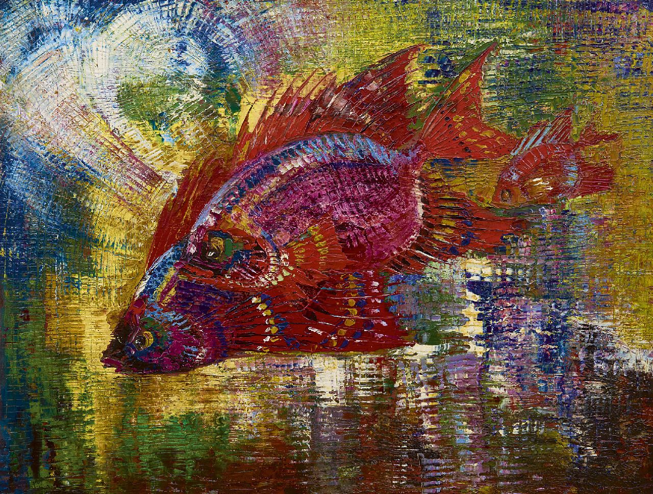 Lanooy C.J.  | Christiaan Johannes 'Chris' Lanooy, Drie vissen, olieverf op paneel 31,0 x 40,0 cm